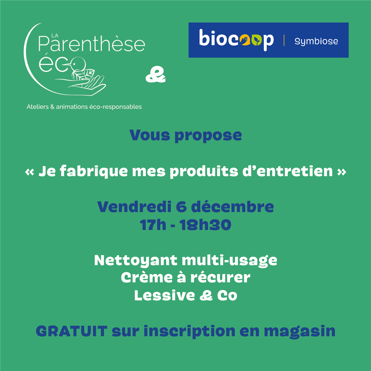 Atelier "Je fabrique mes produits d'entretien"